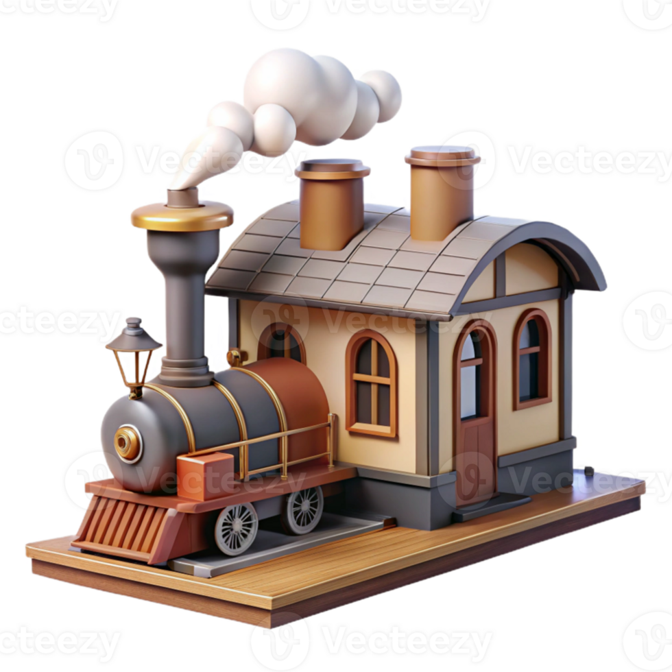 vibrant contemporary Charming 3D Render of Train Station and Locomotive original png