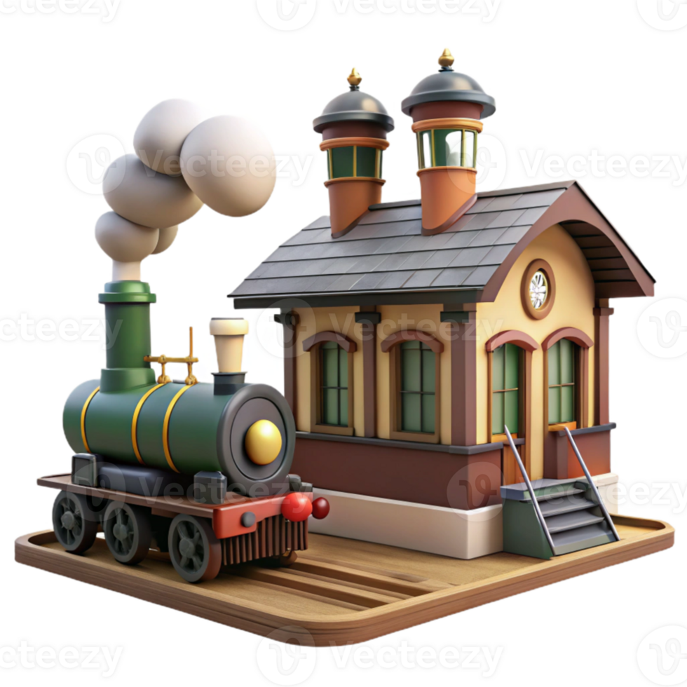wonderful minimalist Charming 3D Render Train Station Illustration professional png