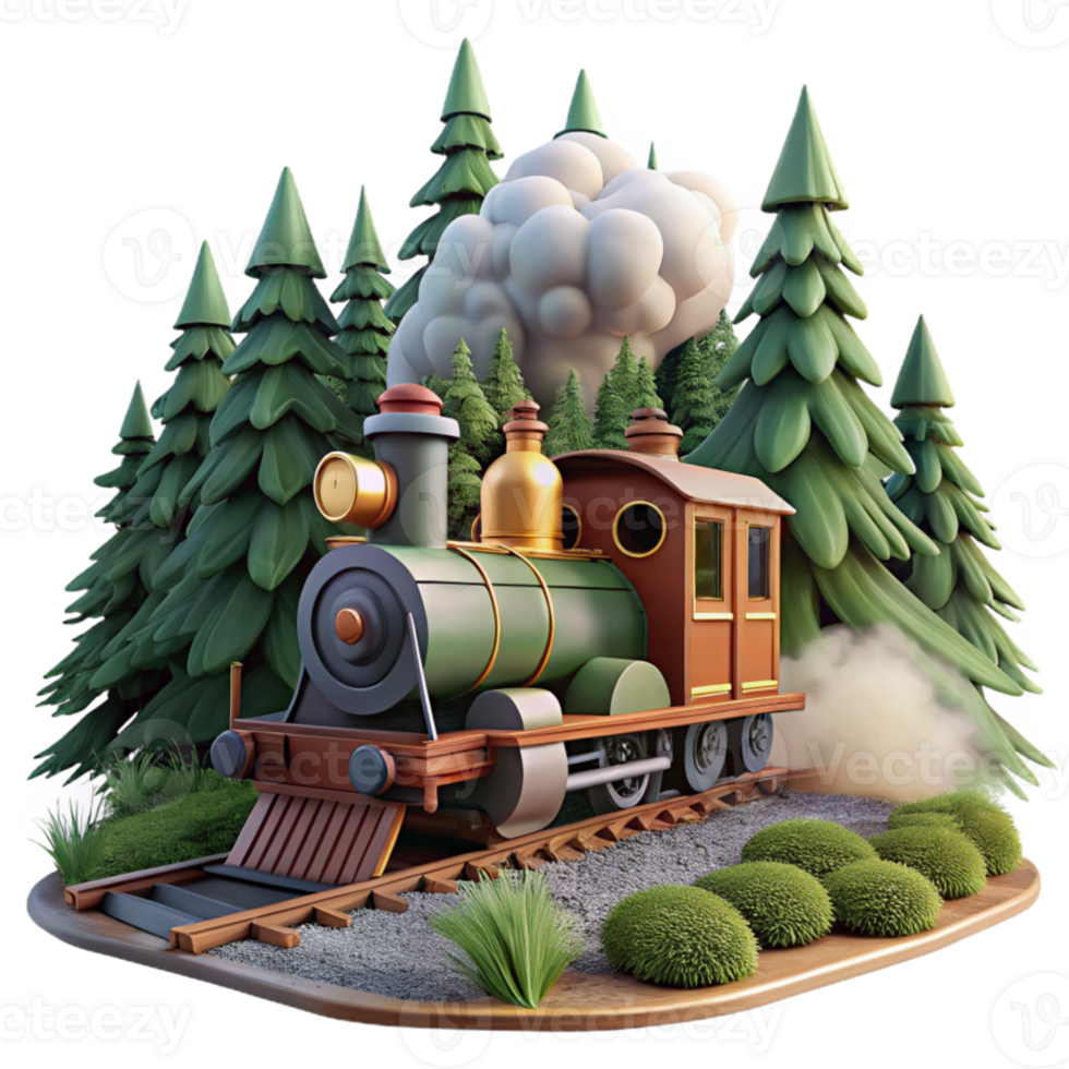 vibrant classic Cartoon Train 3D Render professional png