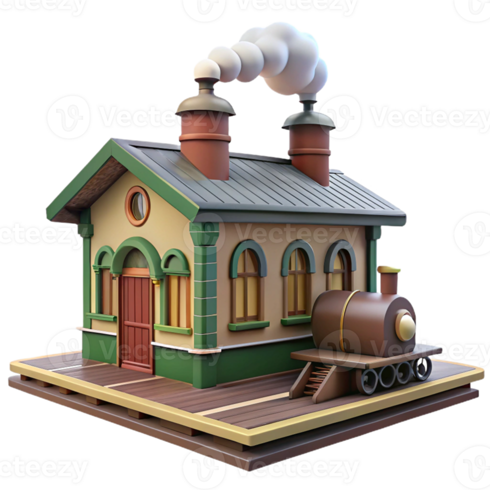 impressive contemporary Charming 3D Render Train Station Illustration high quality png
