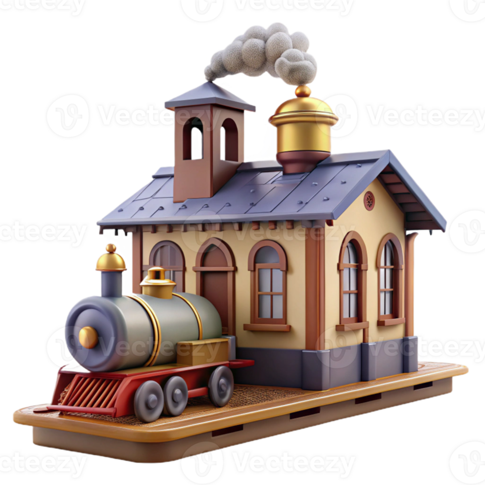 extraordinary minimalist Charming 3D Render of Train and Station genuine png