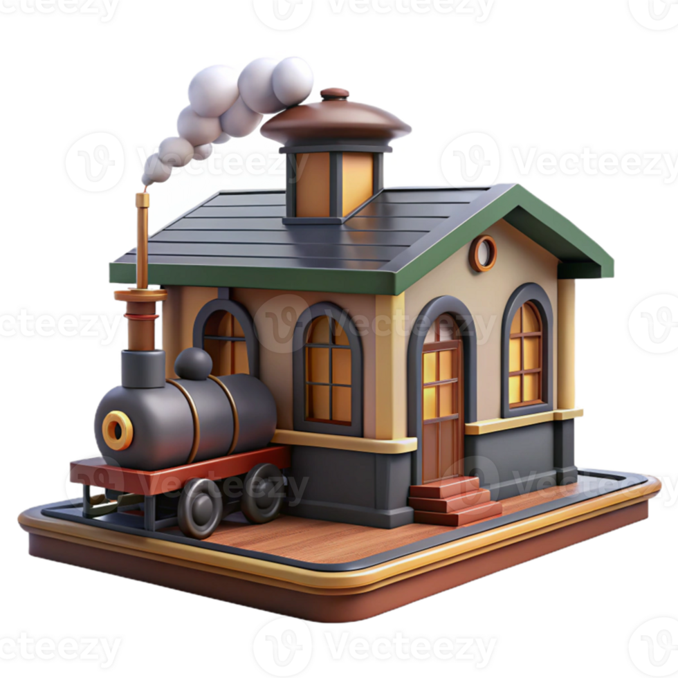 wonderful modern 3D Render Train Station Illustration premium png