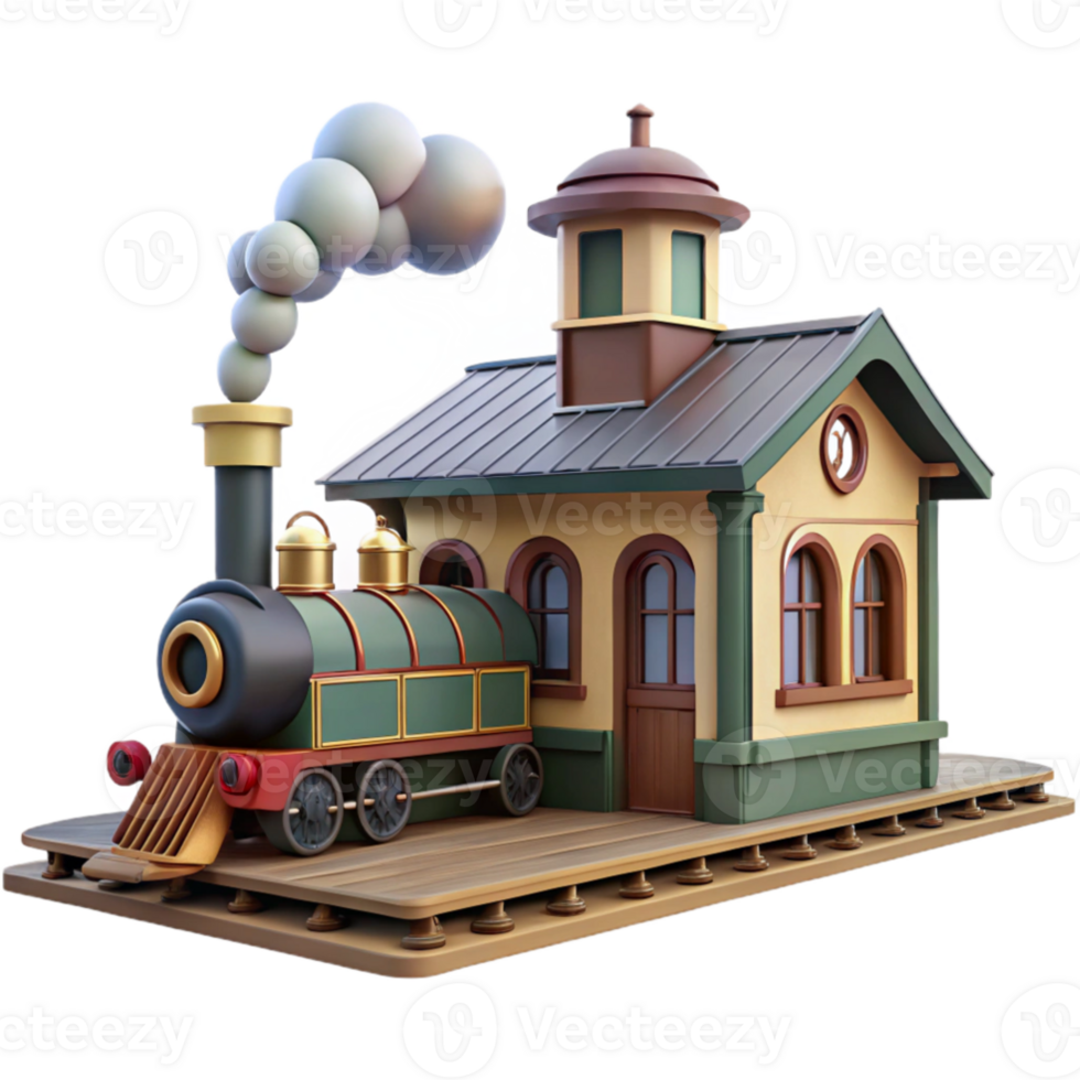 dramatic rustic Charming 3D Render Train Station Illustration original png