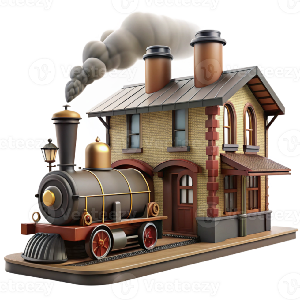 magnificent modern 3D Render Steam Train Station Illustration detailed png