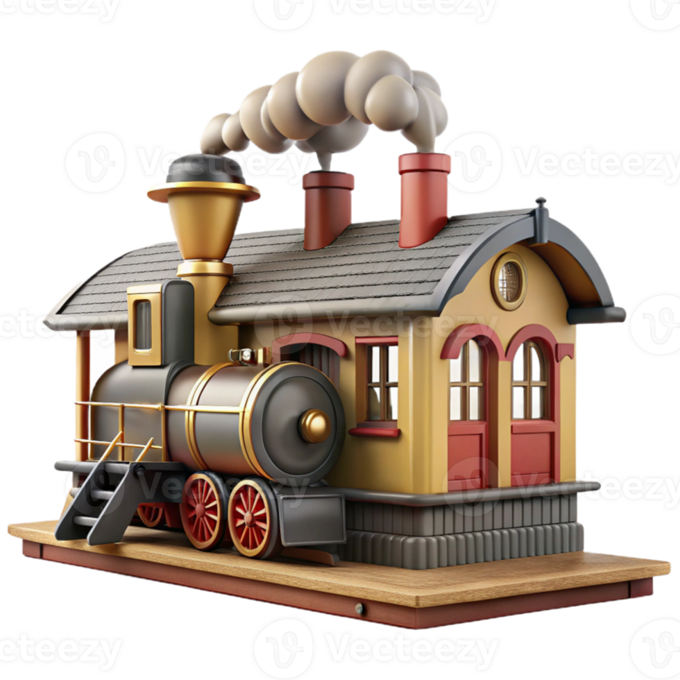 extraordinary abstract Charming 3D Render of a Vintage Train Station authentic png