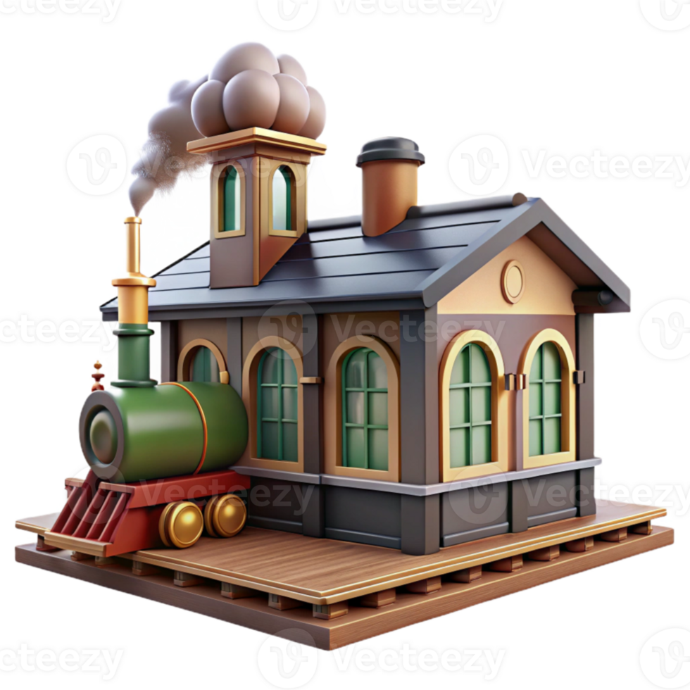 serene modern Charming 3D Render Train Station Illustration genuine png