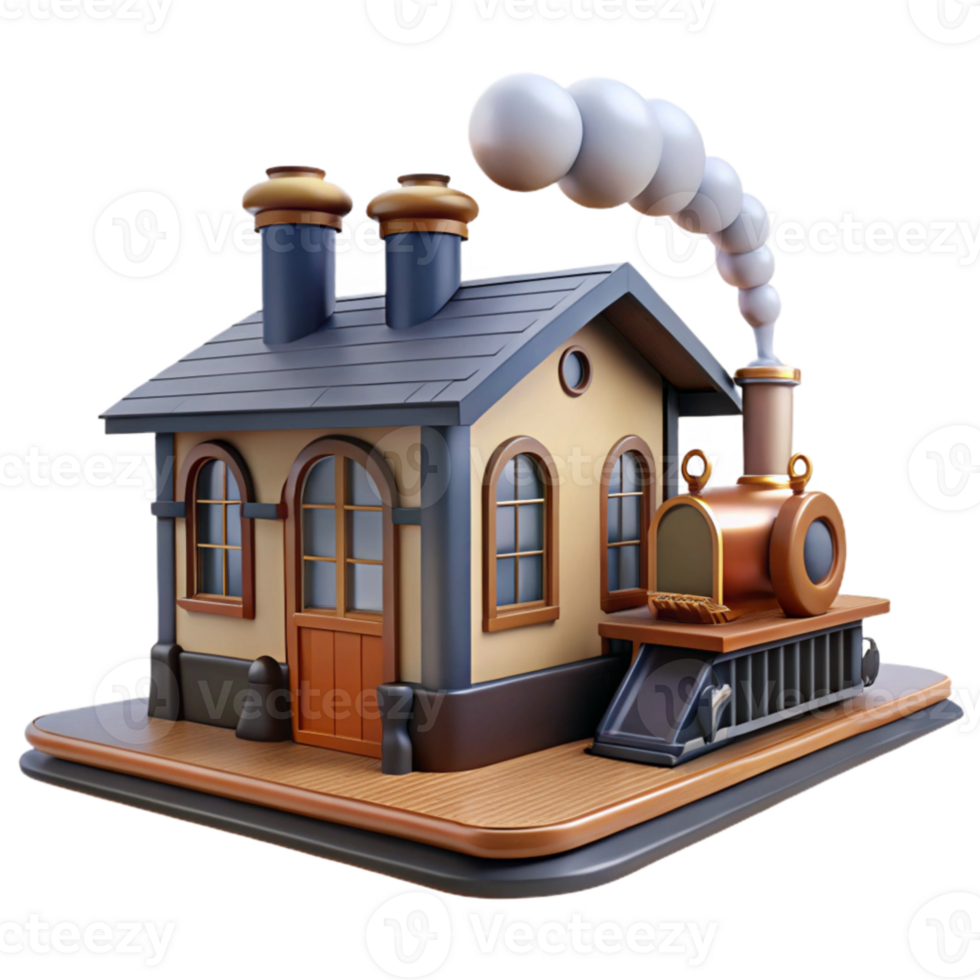 extraordinary rustic Charming 3D Render of Train House high resolution png