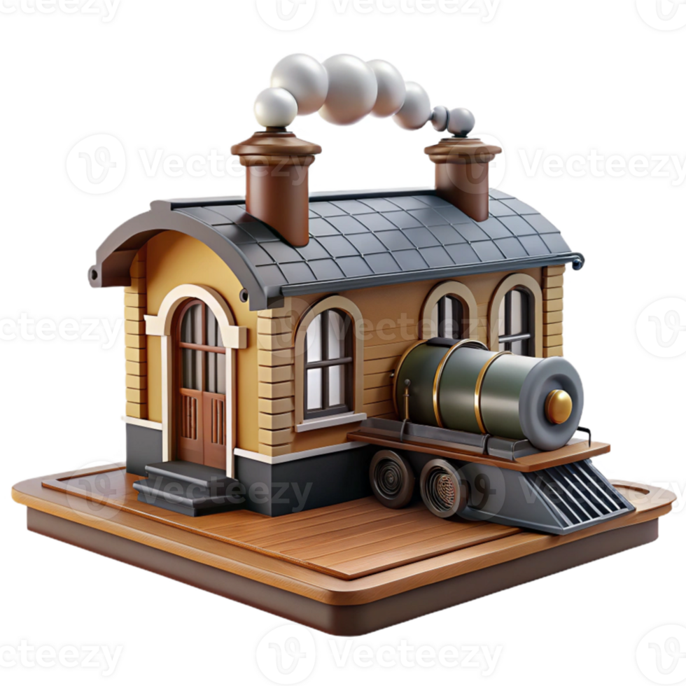 extraordinary classic 3D Cartoon Train Station Illustration authentic png