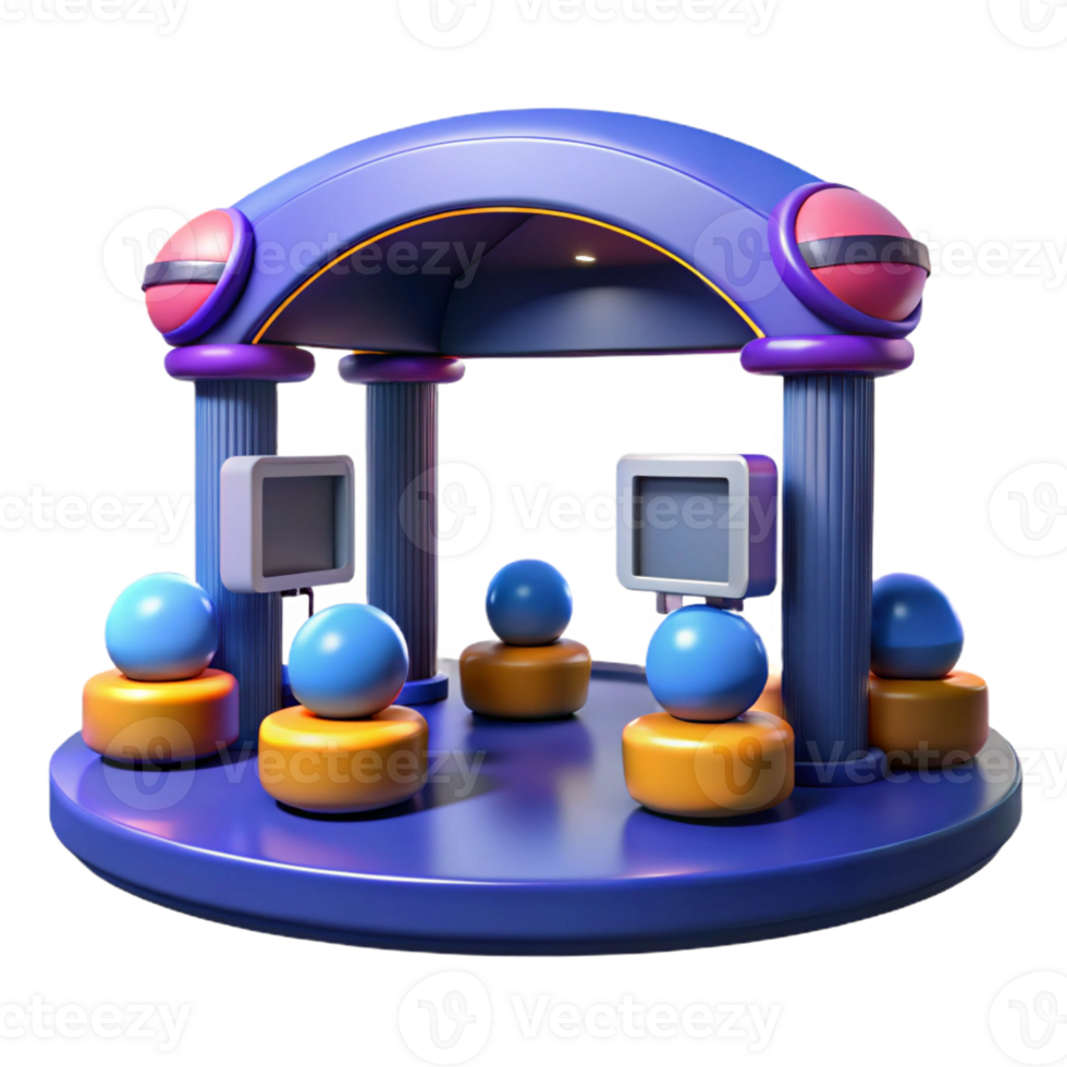 serene vintage 3D Render Futuristic Game Booth Illustration professional png