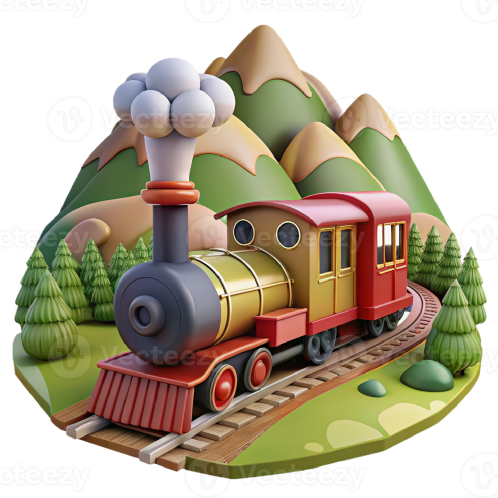 wonderful artistic Cartoon Train 3D Render Illustration premium png