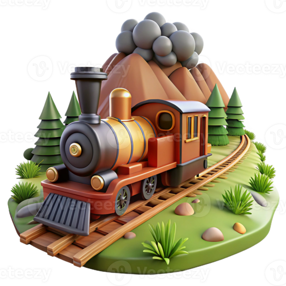 serene rustic Cartoon Train 3D Render genuine png