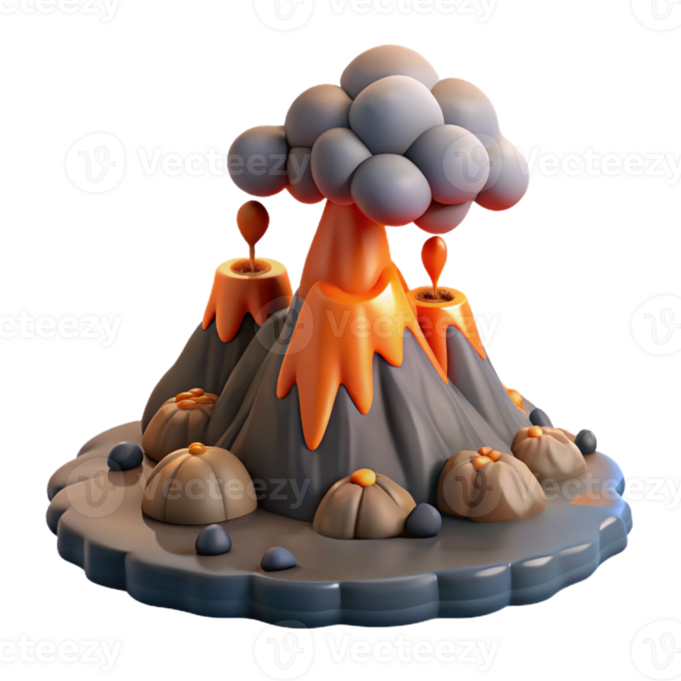 beautiful artistic Cartoon Volcano 3D Render detailed png