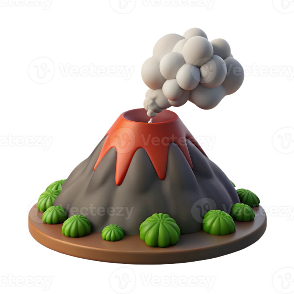 serene modern Cartoon Volcano 3D Render exclusive png