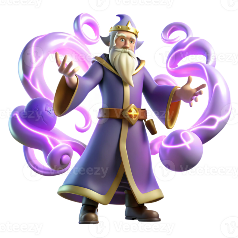 elegant vintage Wizard 3D Render Purple Robe Magic detailed png
