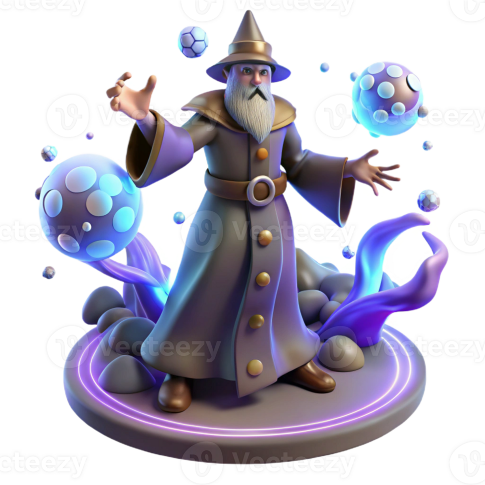wonderful creative 3D Render Wizard, Magical Fantasy Illustration high quality png