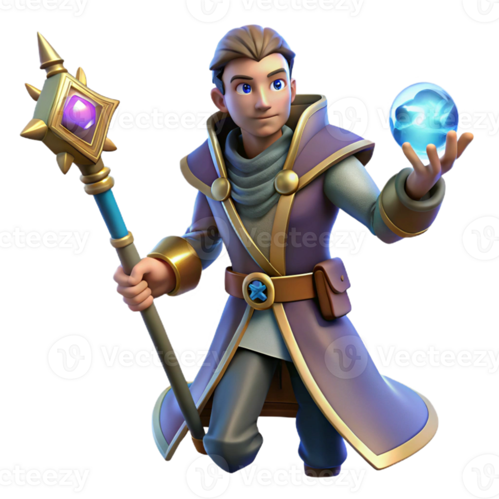 vibrant abstract 3D Render Young Wizard Fantasy Game Character detailed png