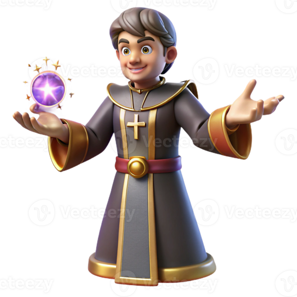 wonderful creative 3D Render Young Mage Cartoon Illustration premium png