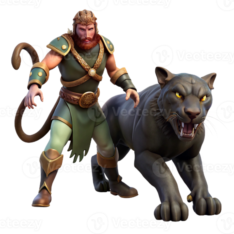vibrant modern 3D Illustration Warrior and Panther premium png