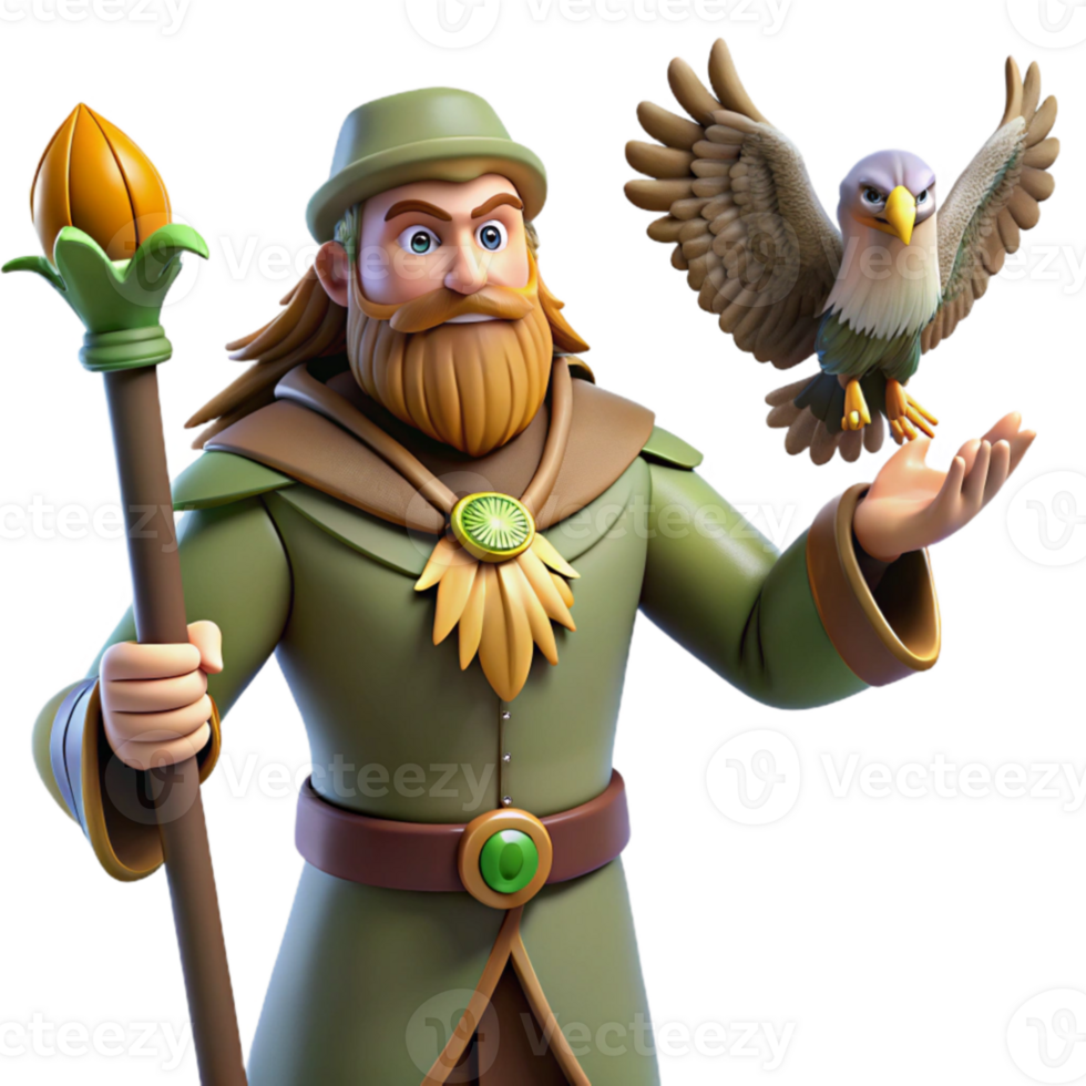 elegant vintage 3D Render Wizard with Eagle high quality png