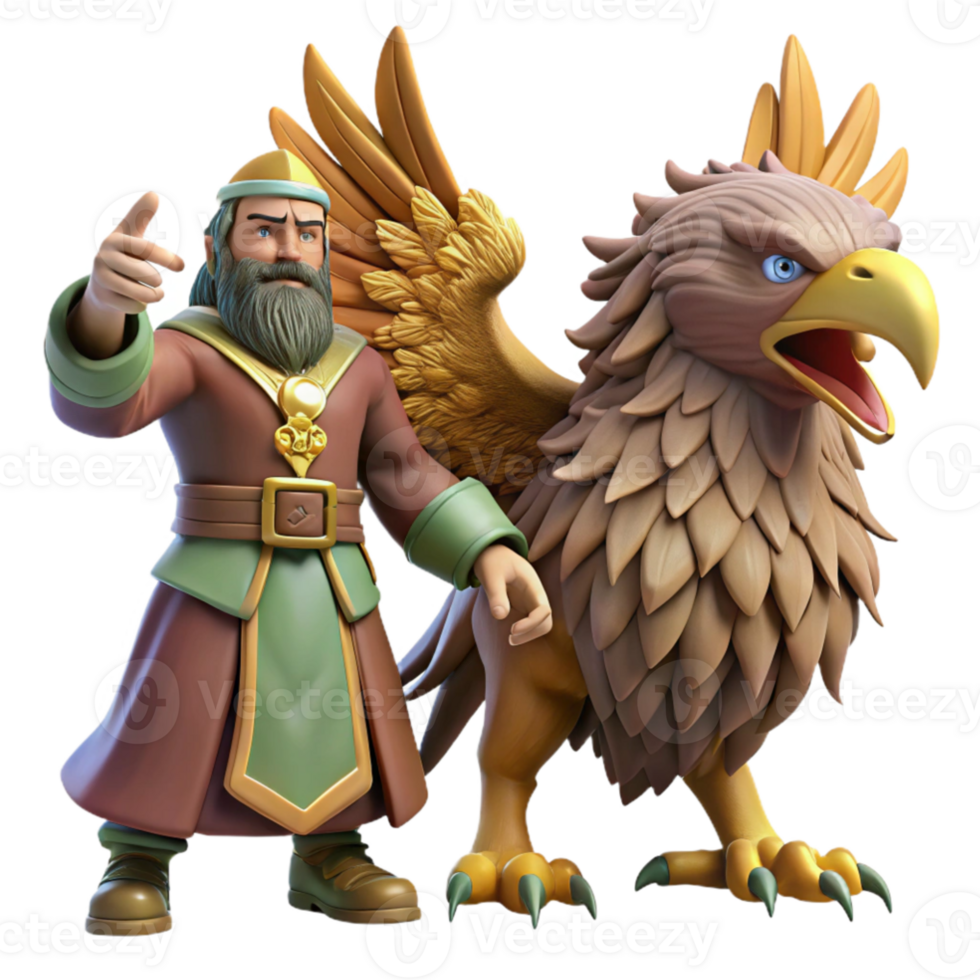 magnificent traditional Griffins and Wizards 3D Illustration authentic png