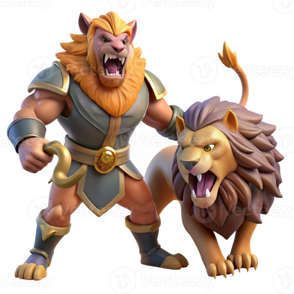 stunning creative 3D Lion Warrior and Cub Illustration detailed png
