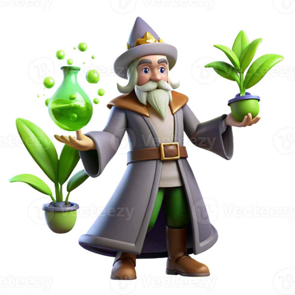 stunning abstract Wizard with Plants Potion 3D Render detailed png