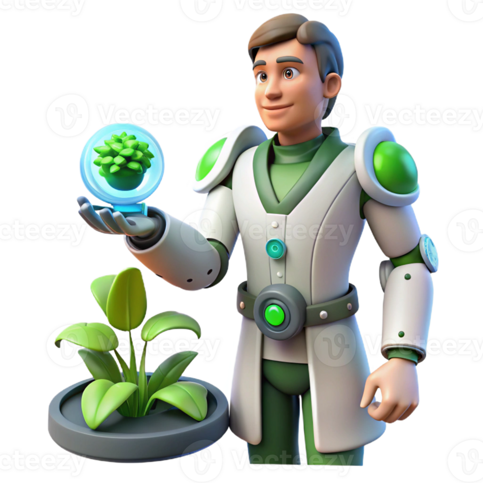 wonderful traditional 3D Illustration Botanist and Plant Growth premium png