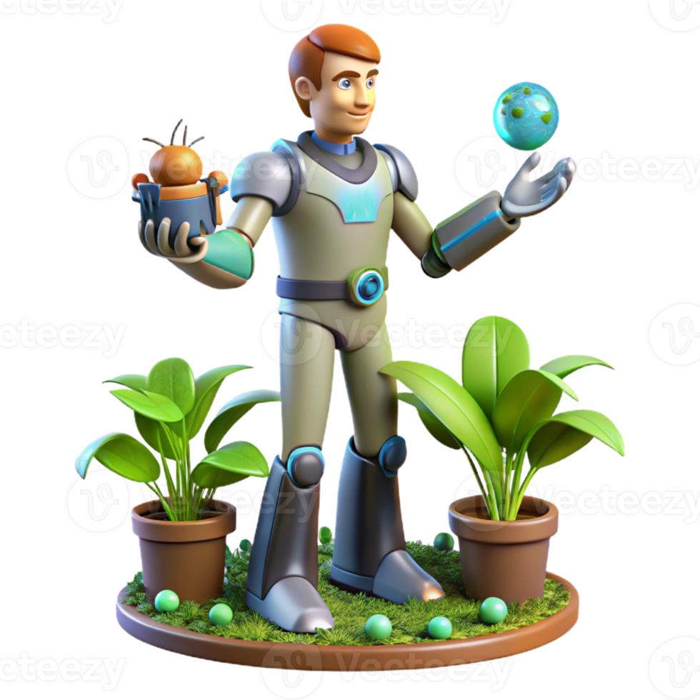 stunning abstract 3D Render Astronaut with Plants and Globe high resolution png
