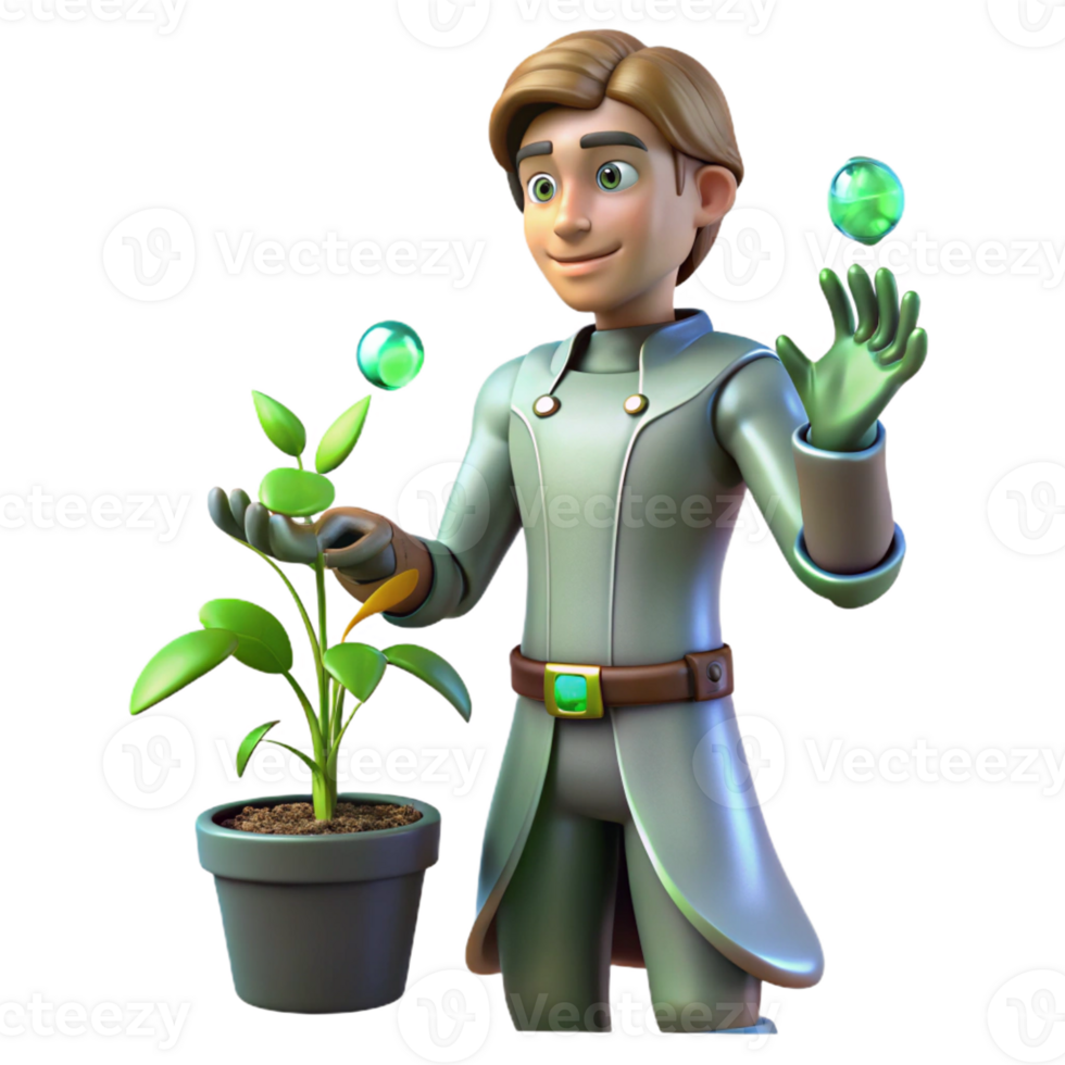 magnificent rustic 3D Illustration Botanist Studying Plant Growth original png