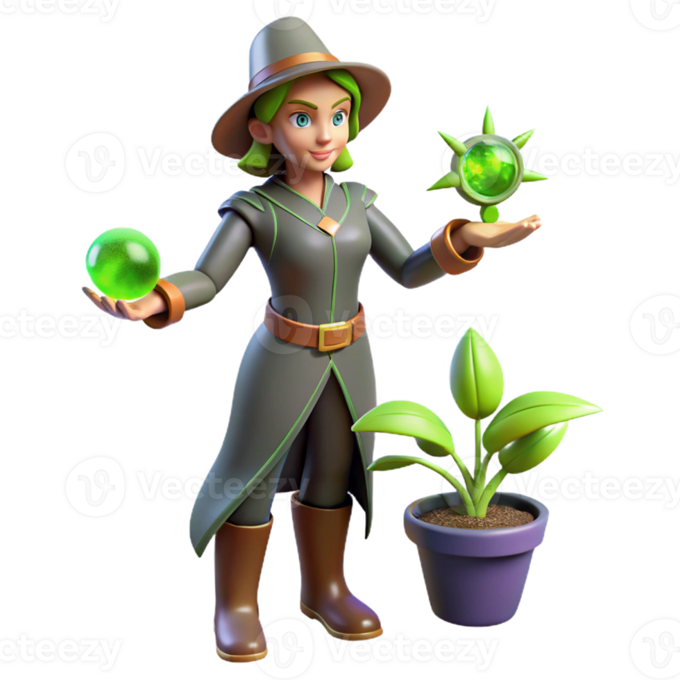 impressive modern 3D Render of a Fantasy Witch with Plants professional png
