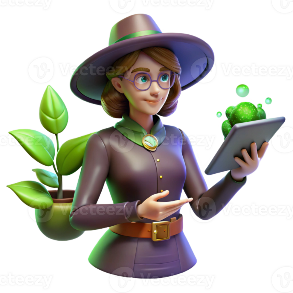 wonderful artistic 3D Illustration Witch Herbalist Tablet Green premium png