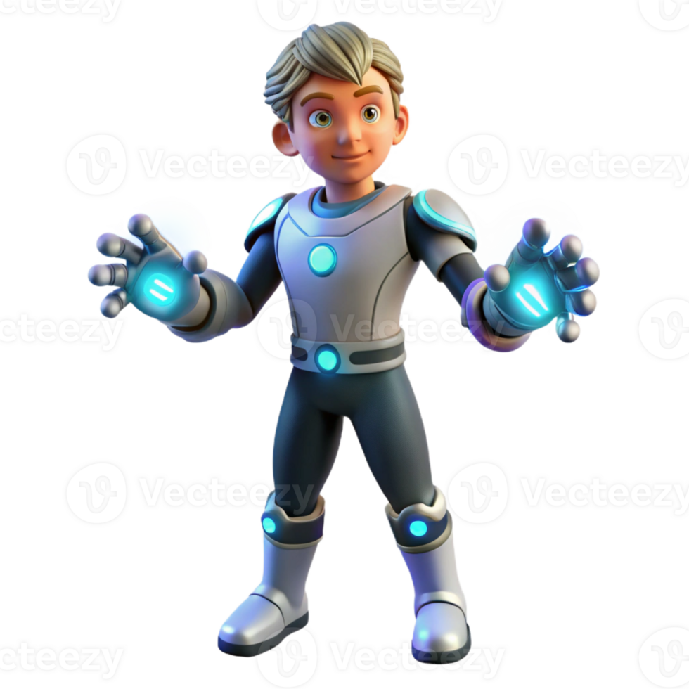 wonderful minimalist 3D Render Boy Futuristic Hero Cartoon high resolution png