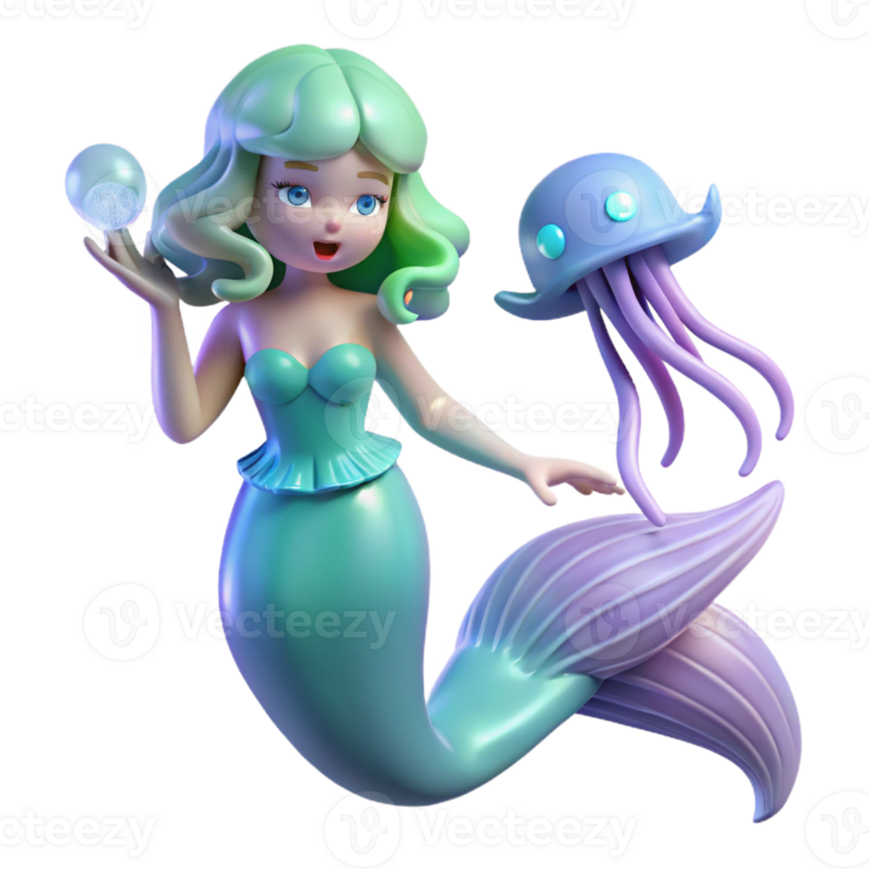 serene modern Enchanted Mermaid 3D Render high resolution png