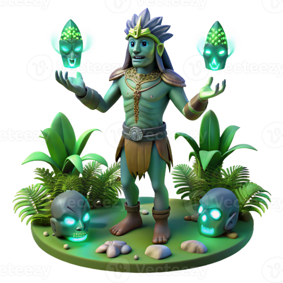 vibrant vintage 3D Render of a Mystical Shaman Figure premium png
