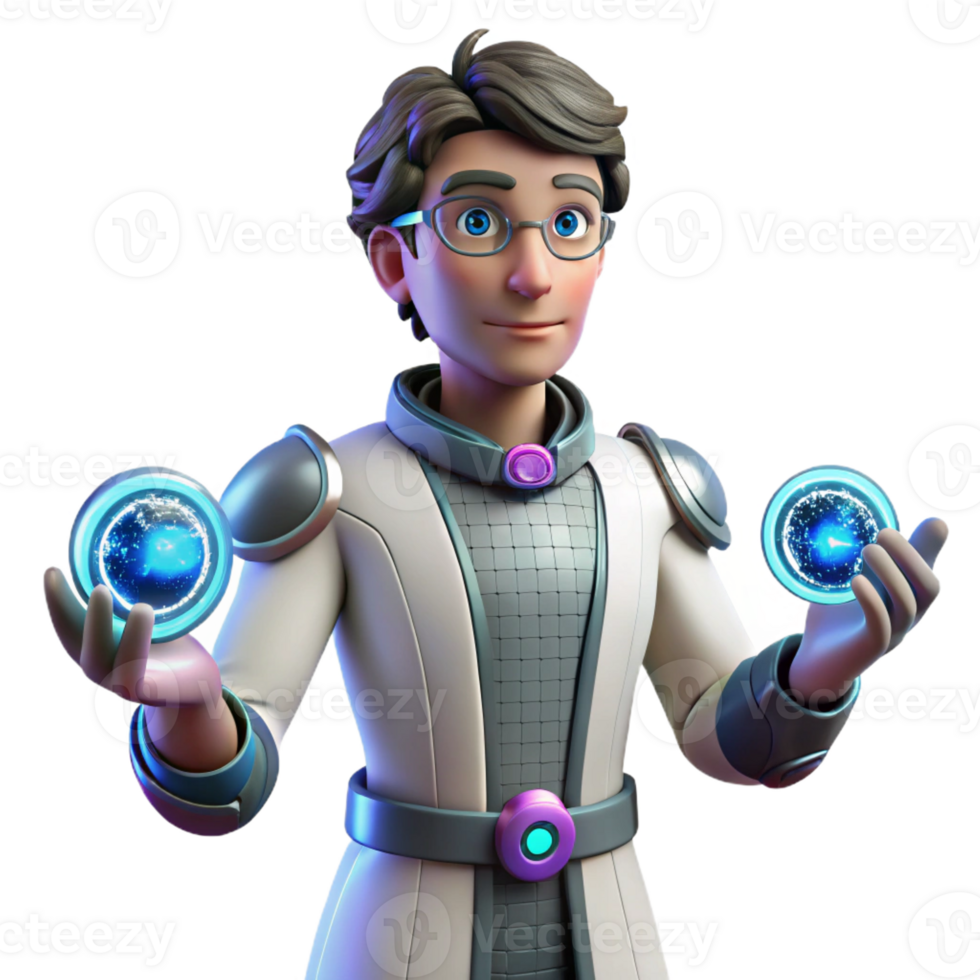 stunning classic 3D Render Young Scientist with Energy Orbs authentic png