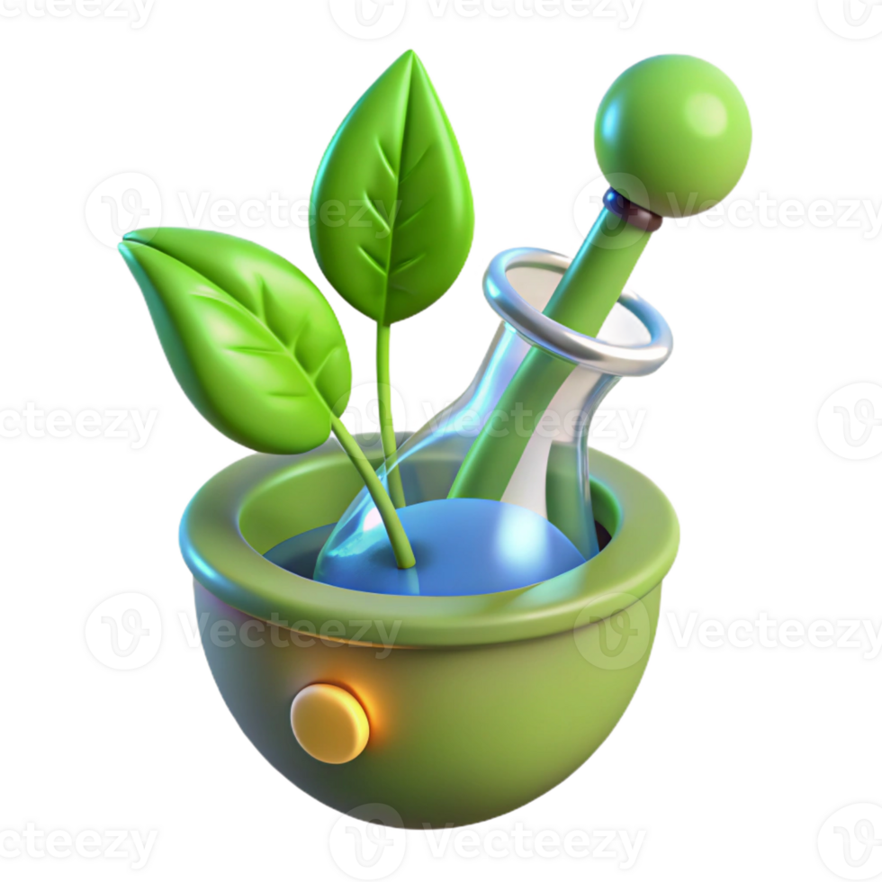 extraordinary abstract 3D Illustration Green Plant Mortar Pestle premium png
