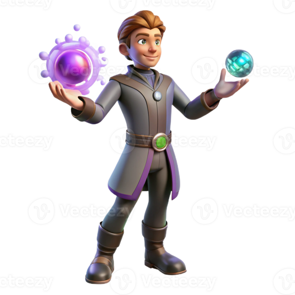 extraordinary minimalist Young Wizard 3D Render detailed png