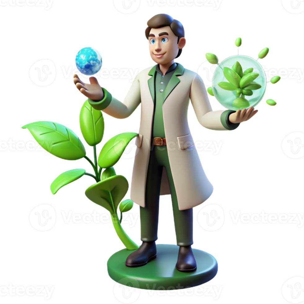 wonderful rustic 3D Scientist Protecting Planet Earth detailed png