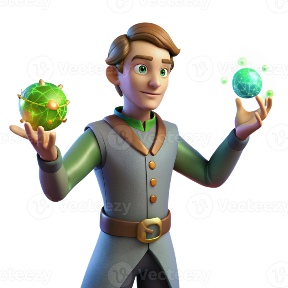 impressive abstract 3D Render Young Mage with Magic Orbs high quality png
