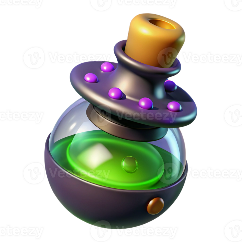 wonderful vintage 3D Render of a Glowing Potion Bottle 4K png