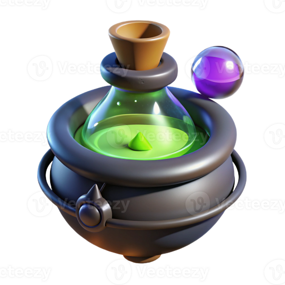 beautiful artistic 3D Render of a Magical Potion in a Cauldron genuine png