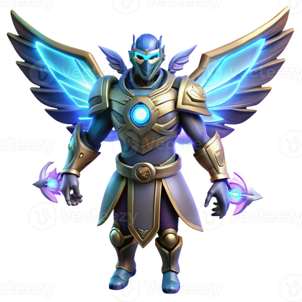 impressive modern Angelic Warrior 3D Render 4K png