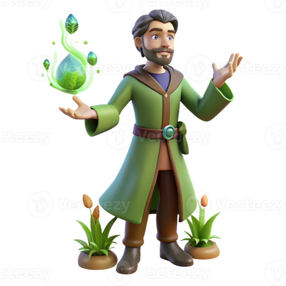 dramatic vintage 3D Cartoon Wizard Nature Magic Illustration genuine png