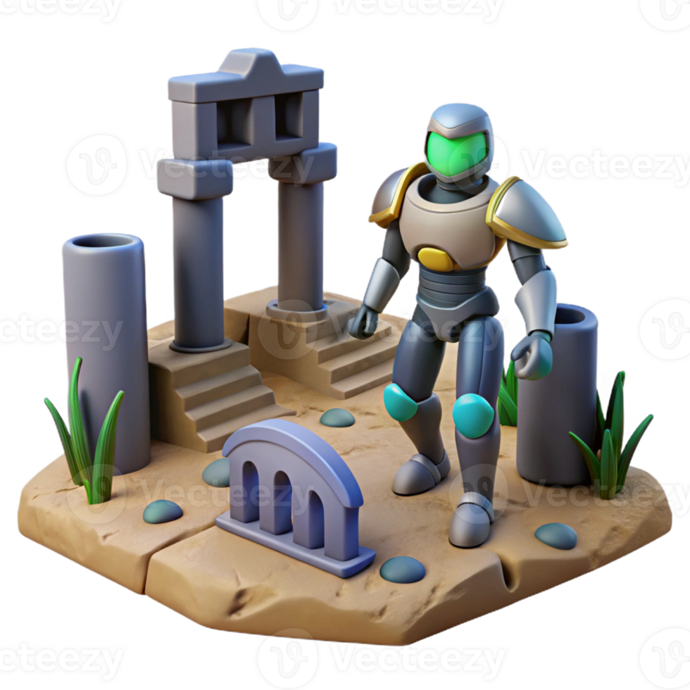 impressive abstract 3D Render Robot in Ancient Ruins premium png