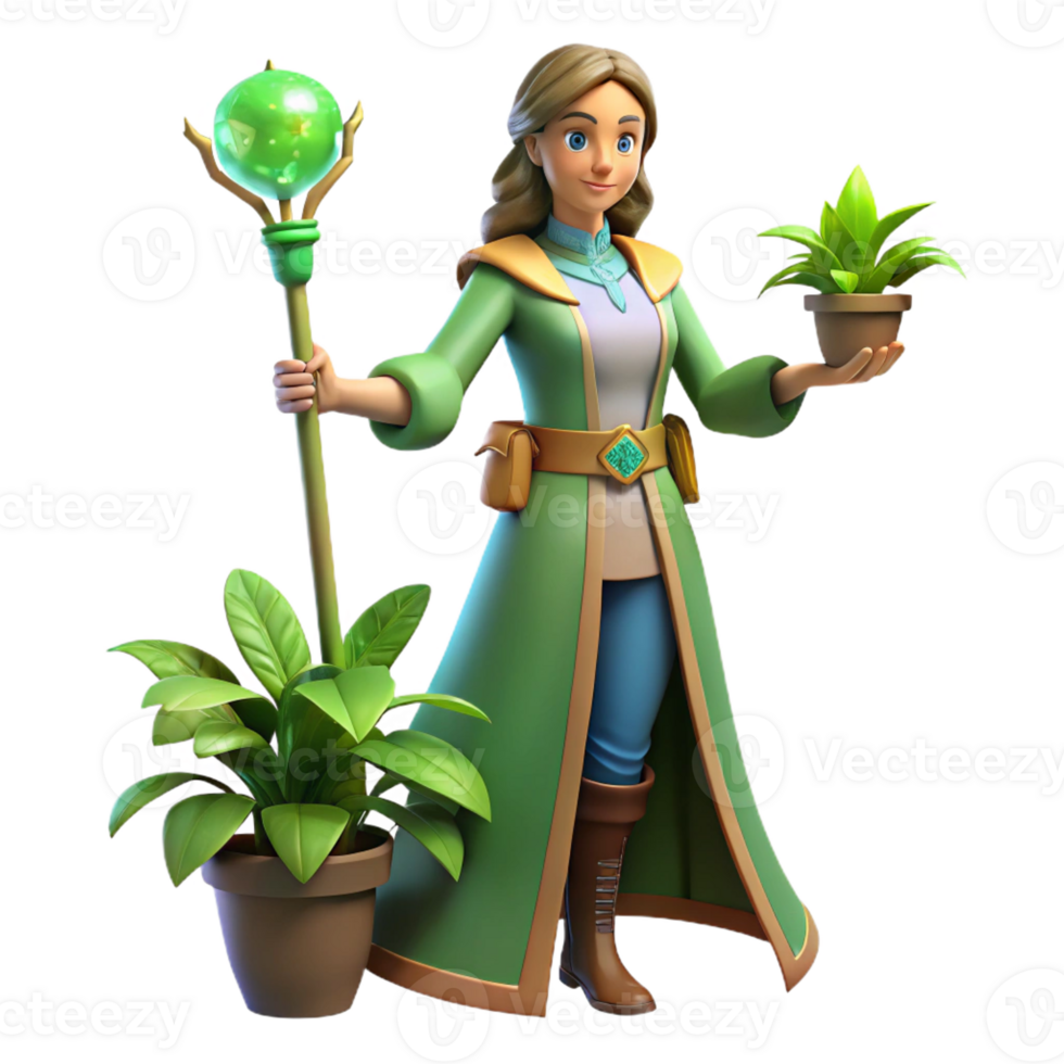magnificent rustic 3D Render Fantasy Herbalist Woman professional png