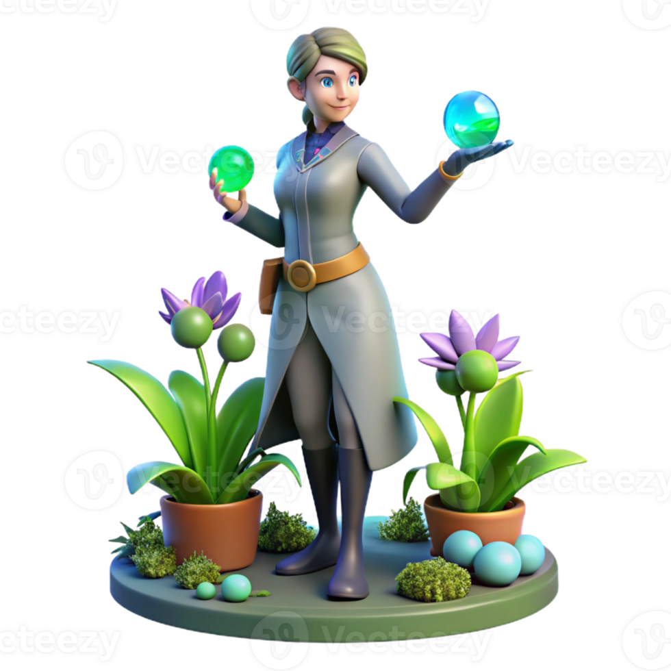 vibrant classic 3D Render of Female Herbalist with Glowing Orbs genuine png