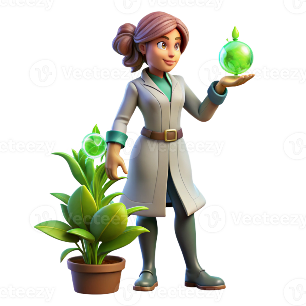 vibrant classic Scientist Studying Plant Growth 3D Illustration high resolution png
