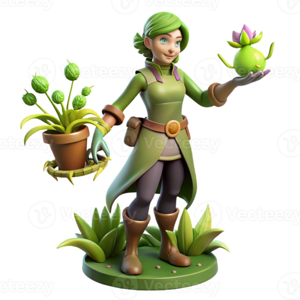 impressive rustic 3D Render of a Green Clad Herbalist genuine png