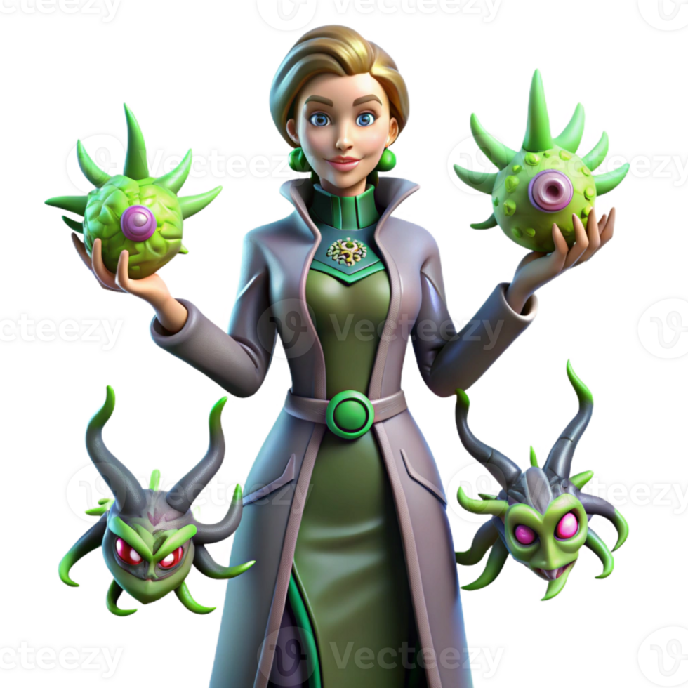 magnificent abstract 3D Render Woman Scientist with Mysterious Creatures premium png