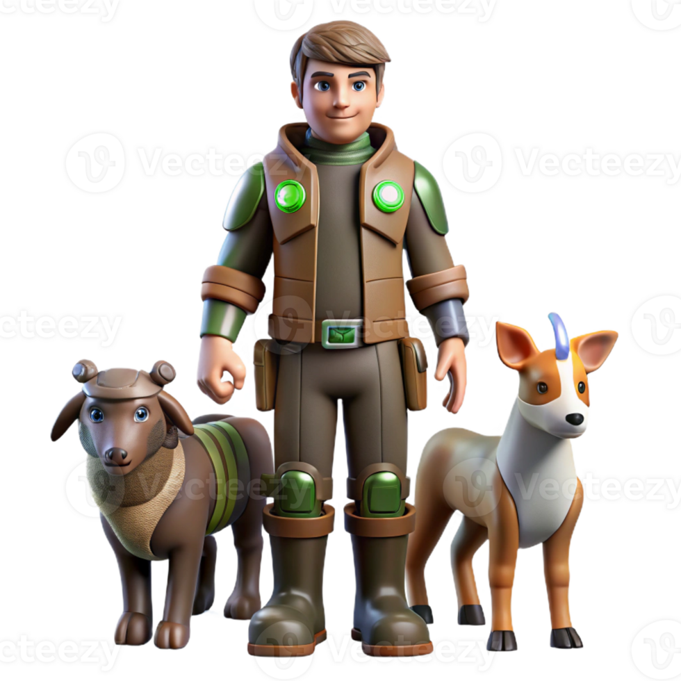 impressive minimalist 3D Render Boy with Fantasy Animals detailed png